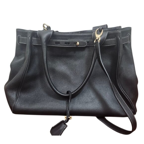 Suarez Made in Italy Black Leather Tote Shoulder Bag Gold Hardware Large Structu - Picture 11 of 16